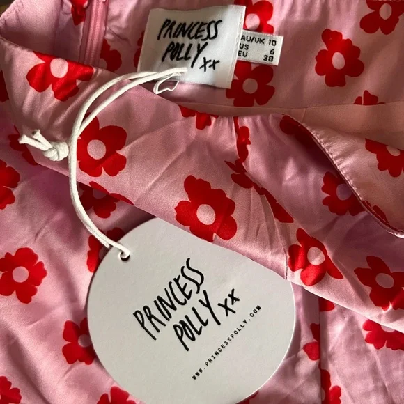 NWT Princess Polly Olton Pink Retro Floral Groovy Silky Mini Skirt, 6 - Picture 10 of 12
